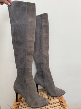 Cole Haan -Marina, Over The Knee Suede Gray Stilleto Boots